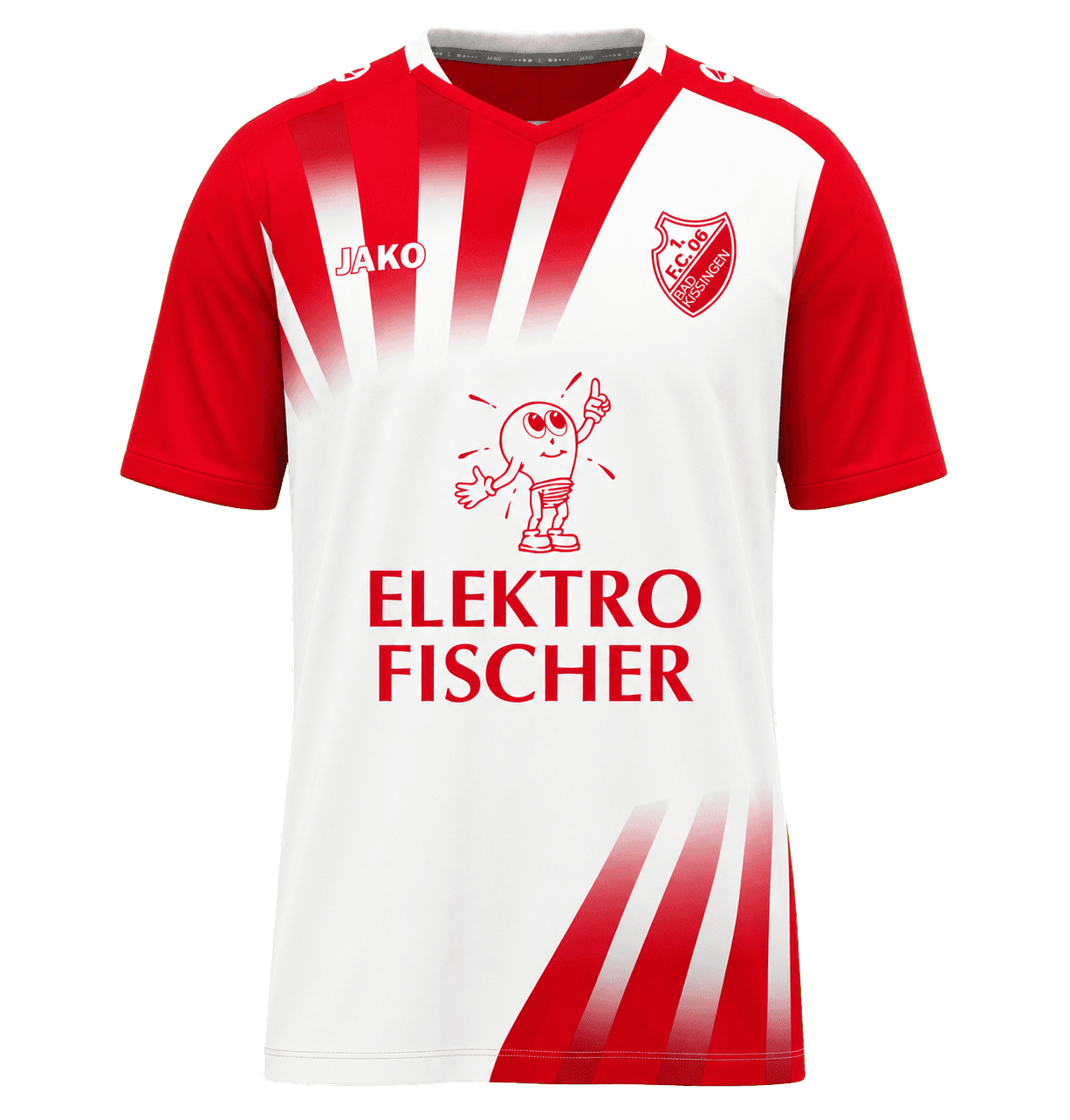Rot-weisses FC-06 Auswaertstrikot, freigestellt